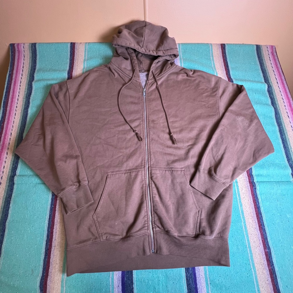 Brown Oversized Zip Up Fleece John Galt Hoodie Women One Size Streetwear Basic